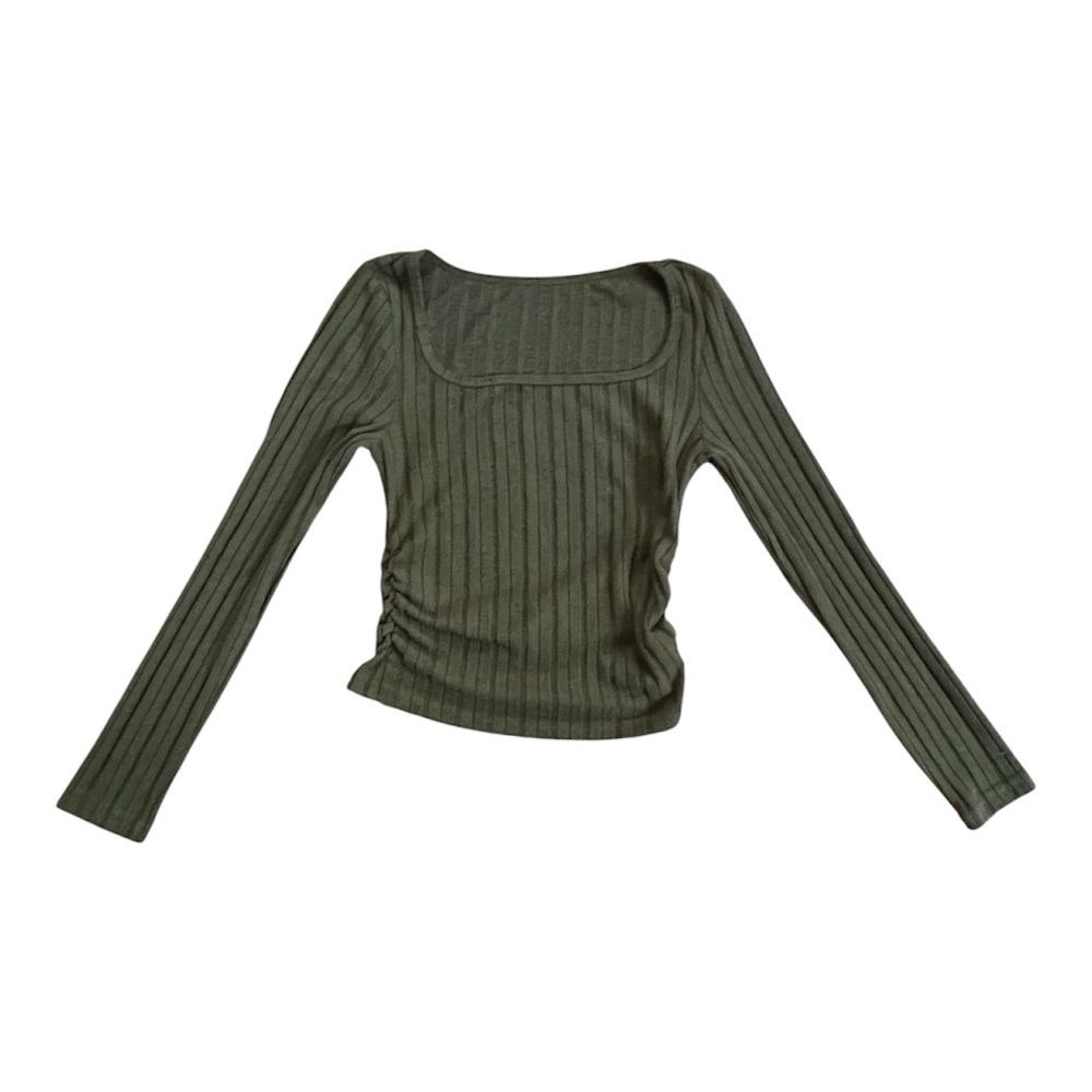 Olive Ribbed Long Sleeve Top